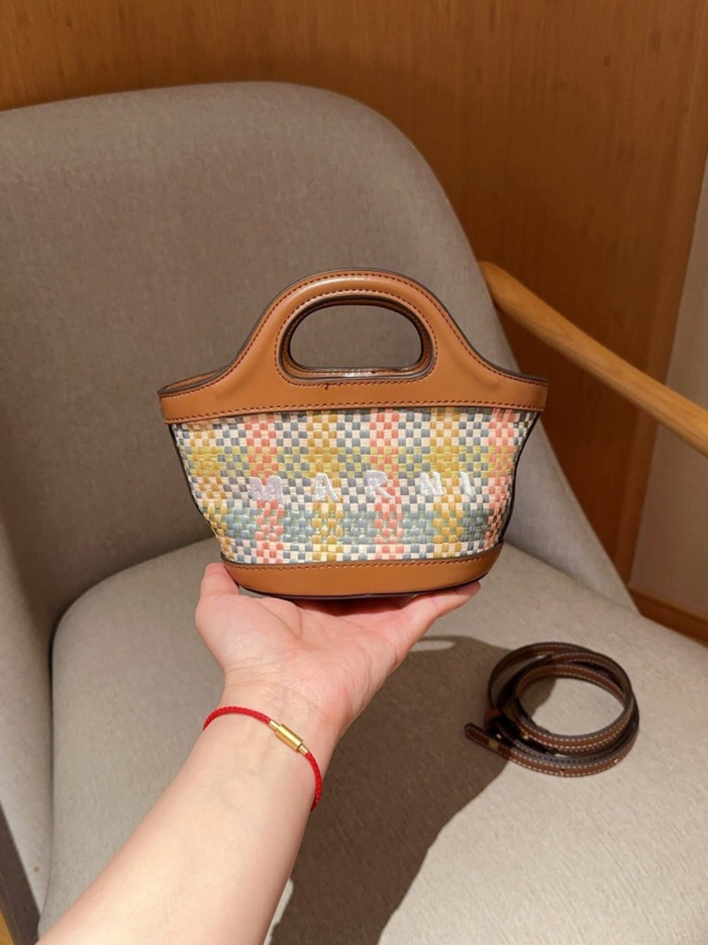 Marni - Colorful Checkered - Woven Basket - Mini Market Basket Crossbody Bag - Picture 4 of 6